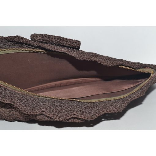 Brown Crochet Fan Clutch Purse - Image 2