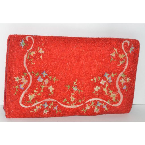 Red Beaded Embroidered Clutch Purse