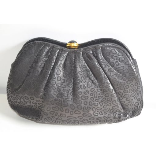 Embossed Black Leather Clutch Purse By Tiras